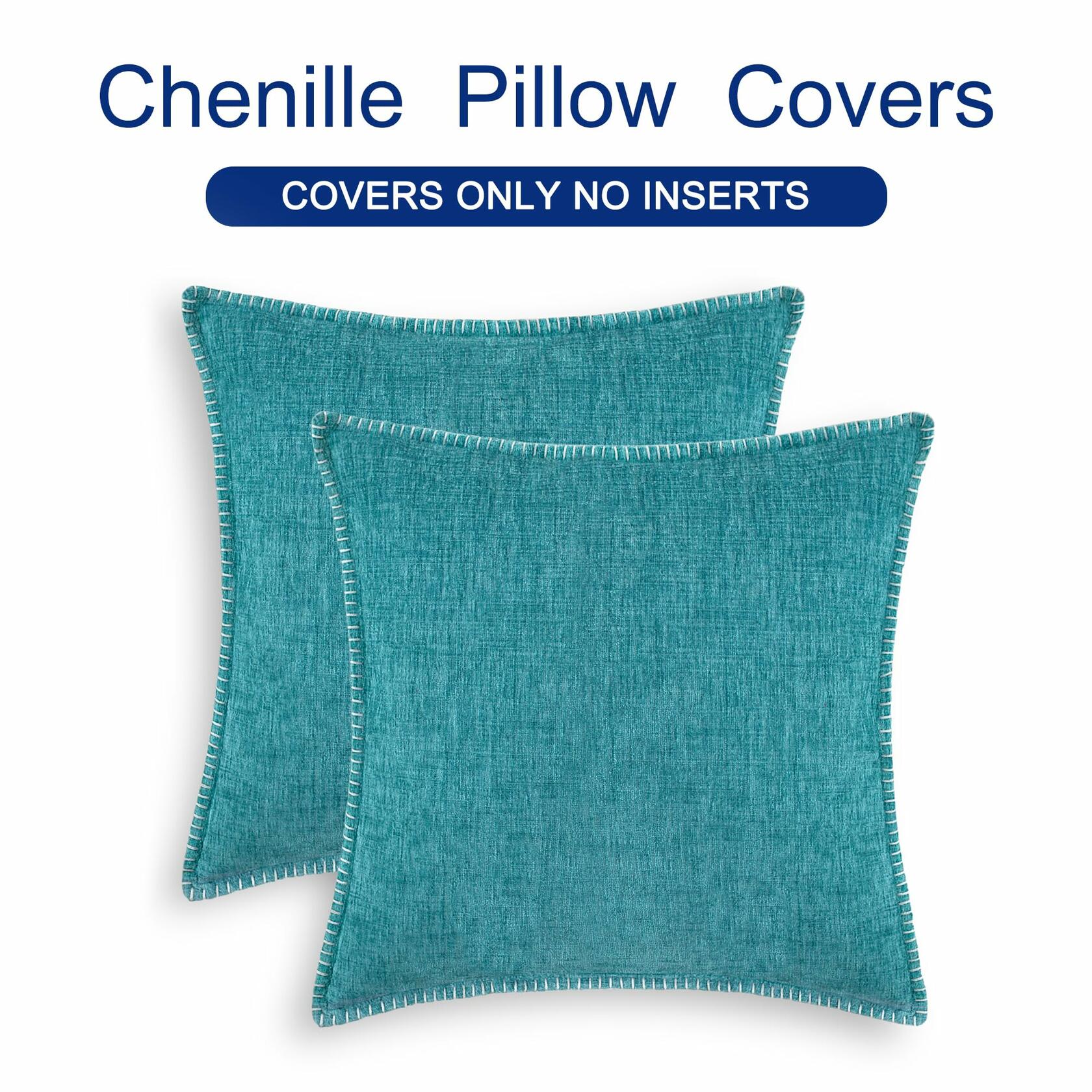 CaliTime Chenille Throw Pillow Covers 24x24 Set of 2 Lake Blue