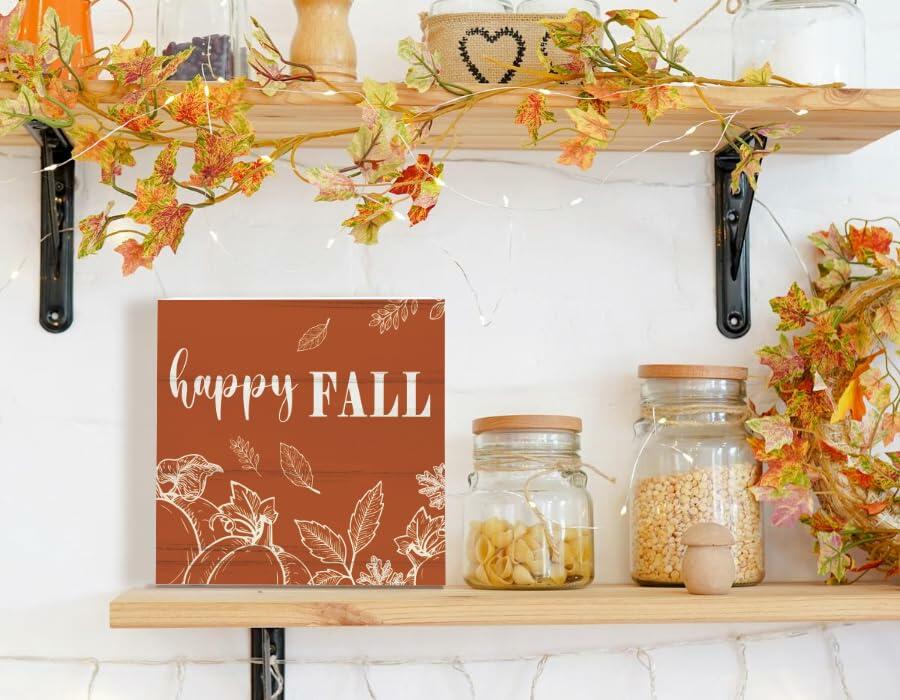 ULEGIE Fall Pumpkin Wood Box Sign, 5x5 Inch, Orange Autumn Decor