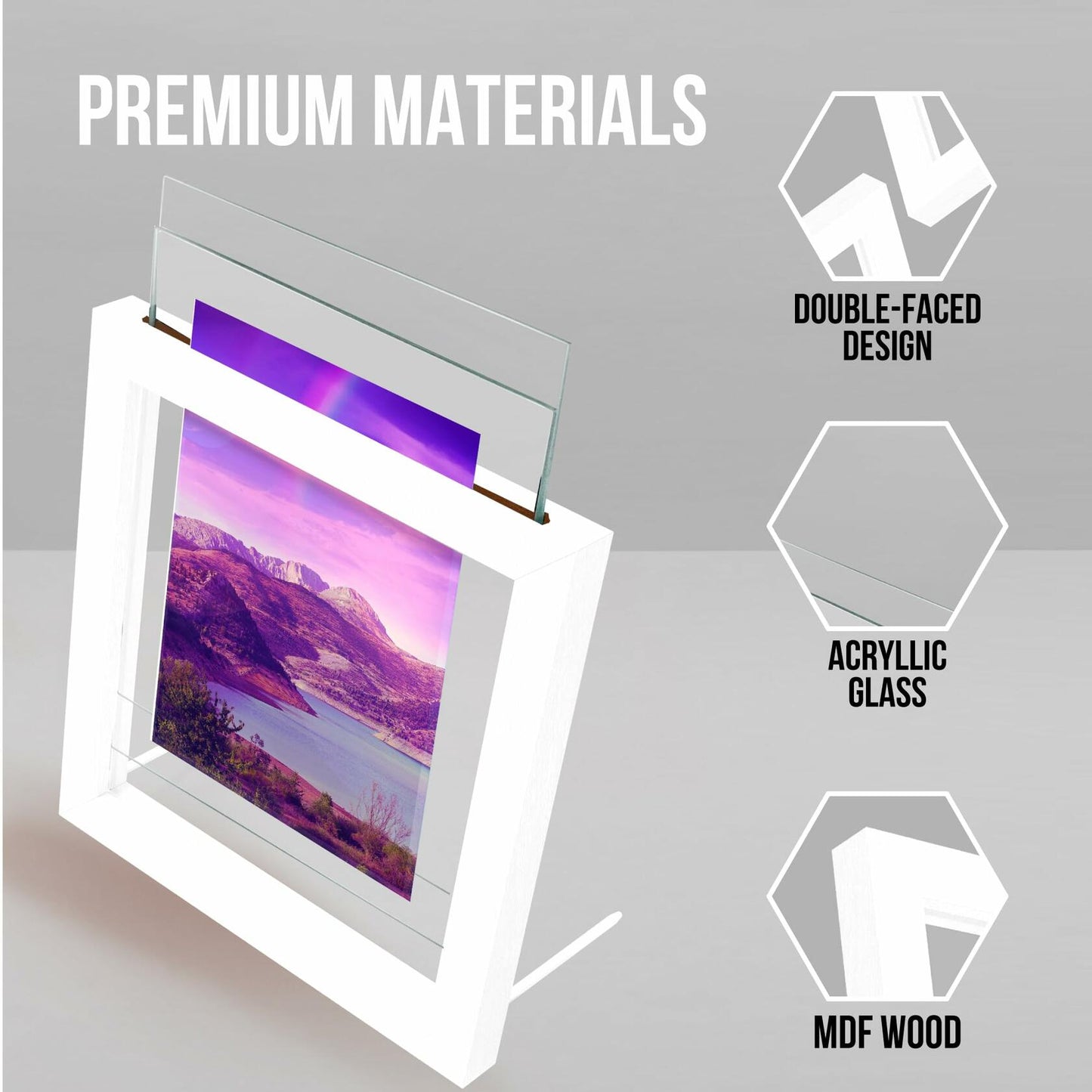 Glass Floating Frames 3 Pcs - Two Sided Square Frames with UV Protection