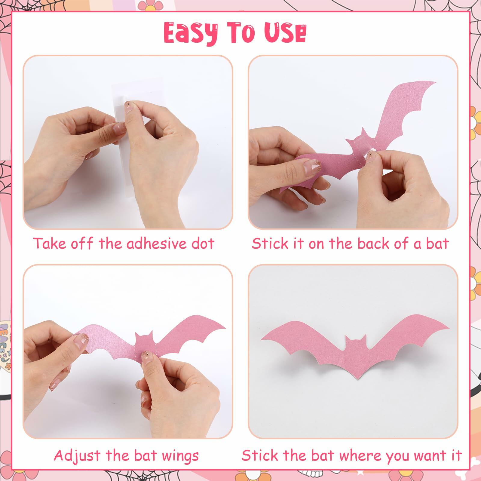 Sursurprise 48PCS 3D Halloween Bat Wall Stickers Pink Black Party Decor