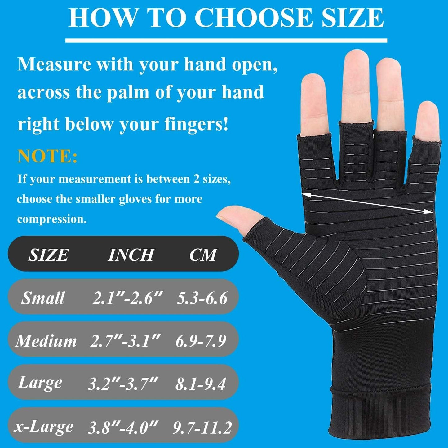 2 Pairs Copper Arthritis Gloves Fingerless Compression Pain Relief XL