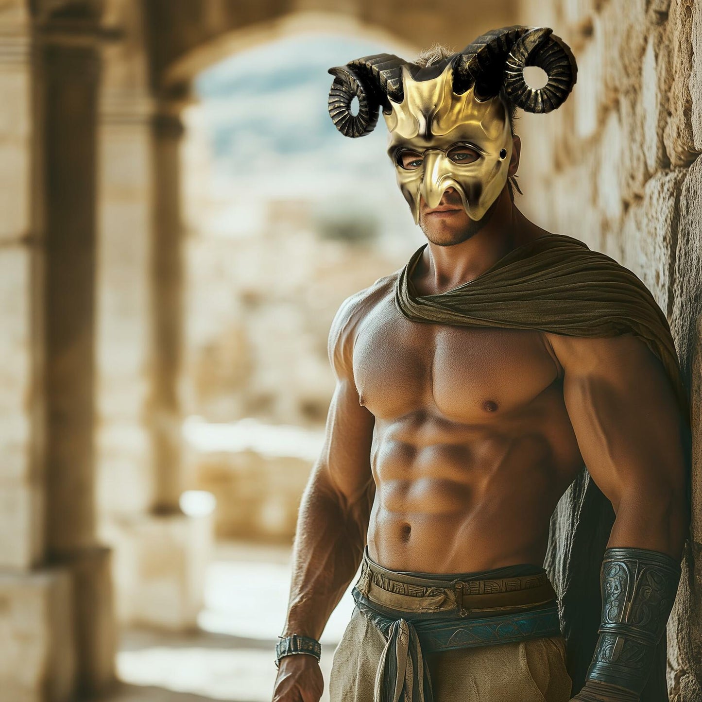 MCJC Devil Goat Horned Mask Adult Half Face Halloween Cosplay 4 Colors