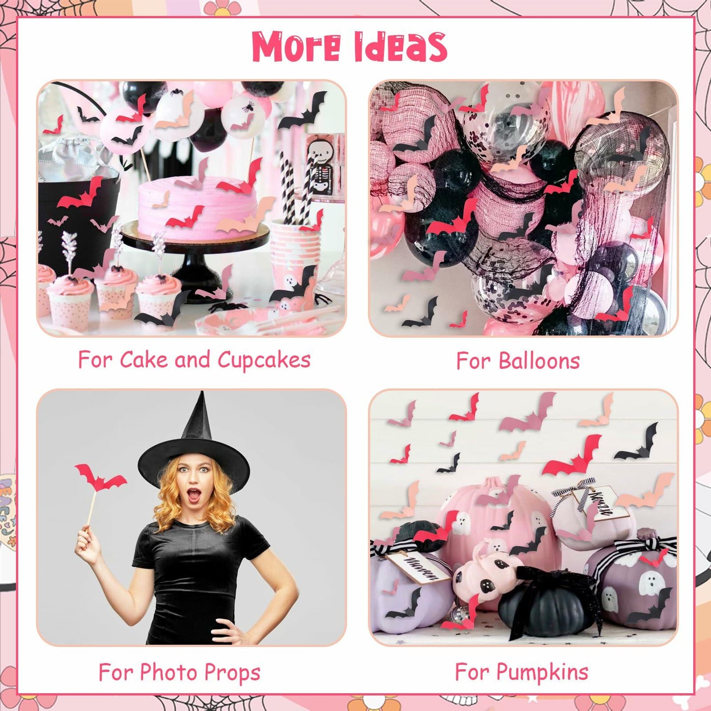 Sursurprise 48PCS 3D Halloween Bat Wall Stickers Pink Black Party Decor