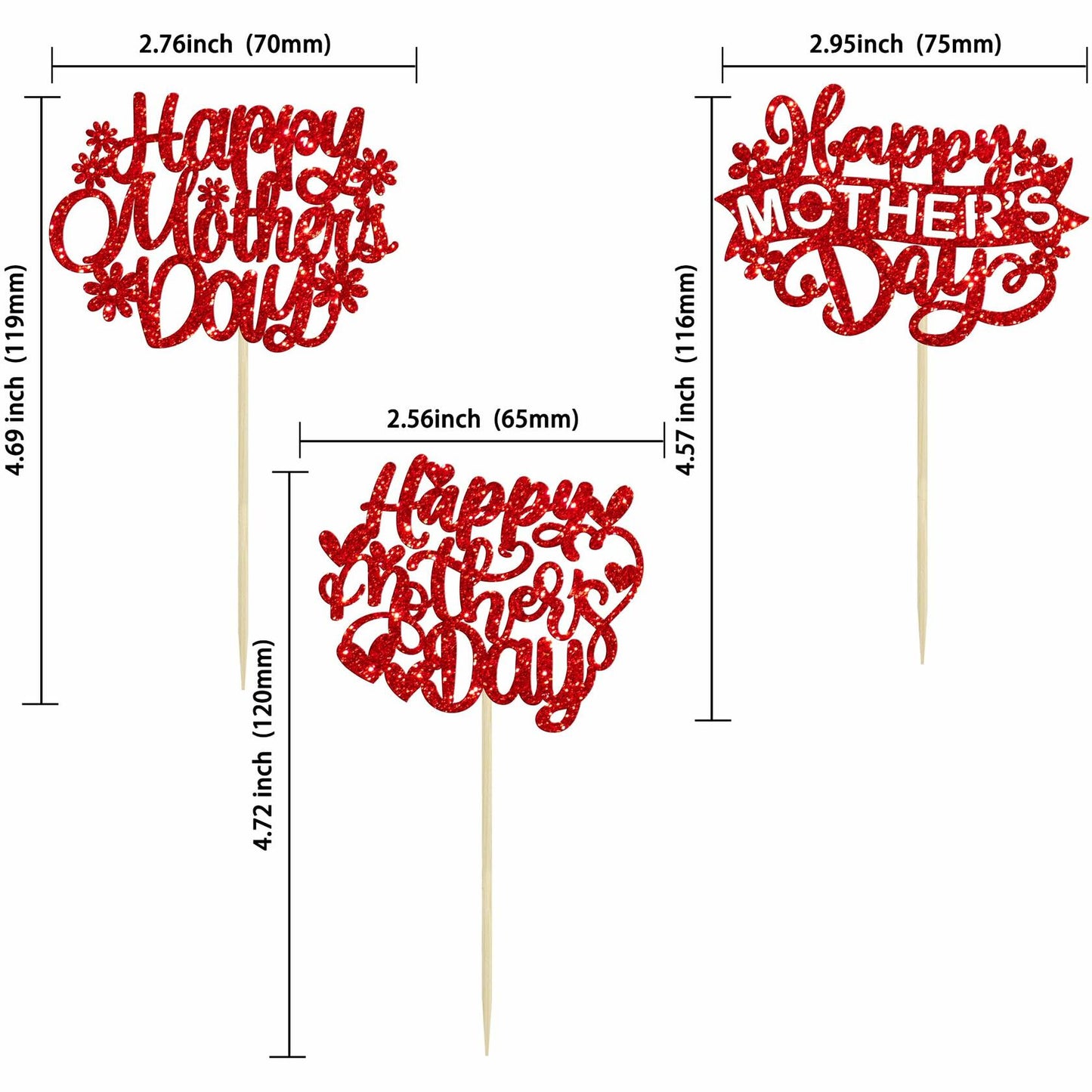 Gyufise 24PCS Happy Mother’s Day Cupcake Toppers Glitter Love Mom Picks