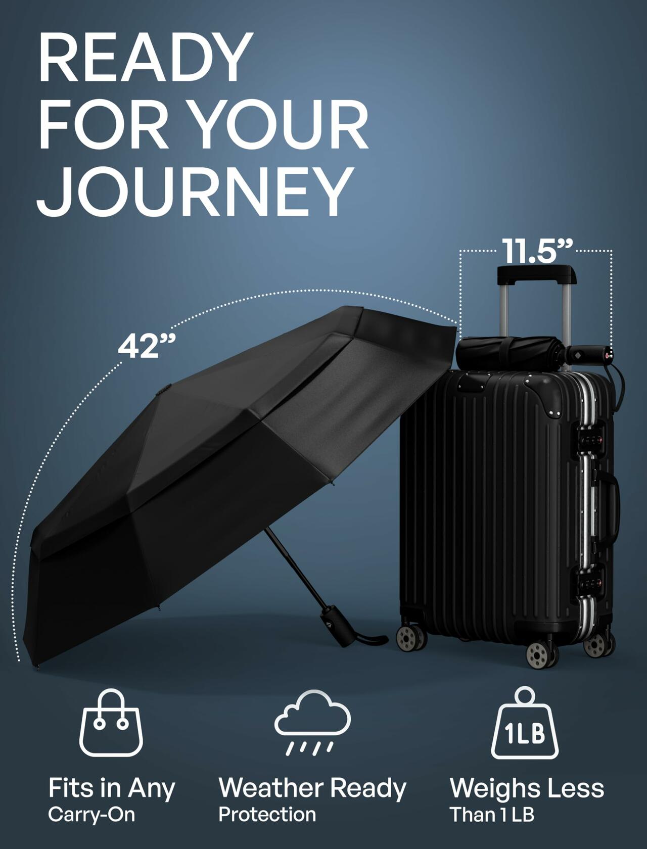 Windproof Travel Umbrella Auto Open Compact Strong Folding Rain Sun