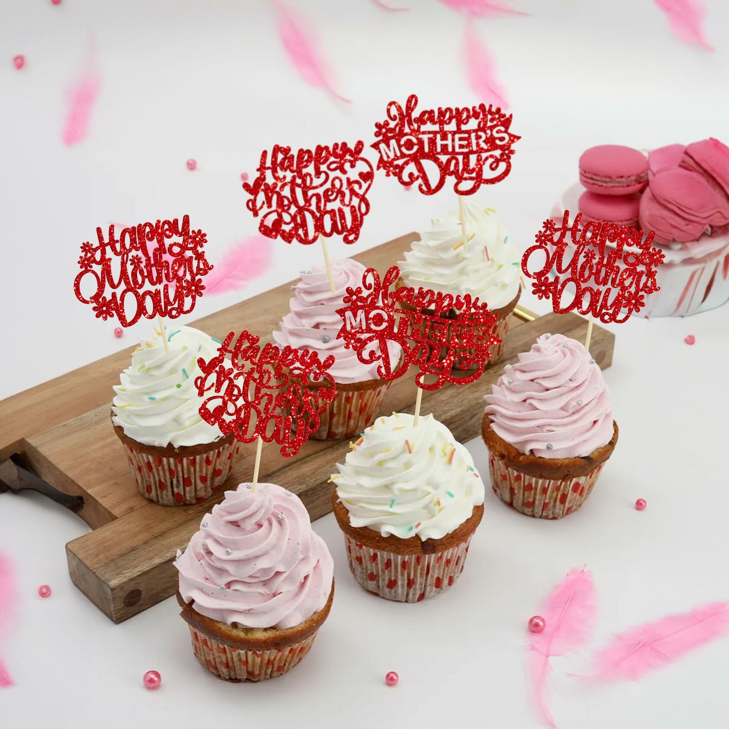 Gyufise 24PCS Happy Mother’s Day Cupcake Toppers Glitter Love Mom Picks