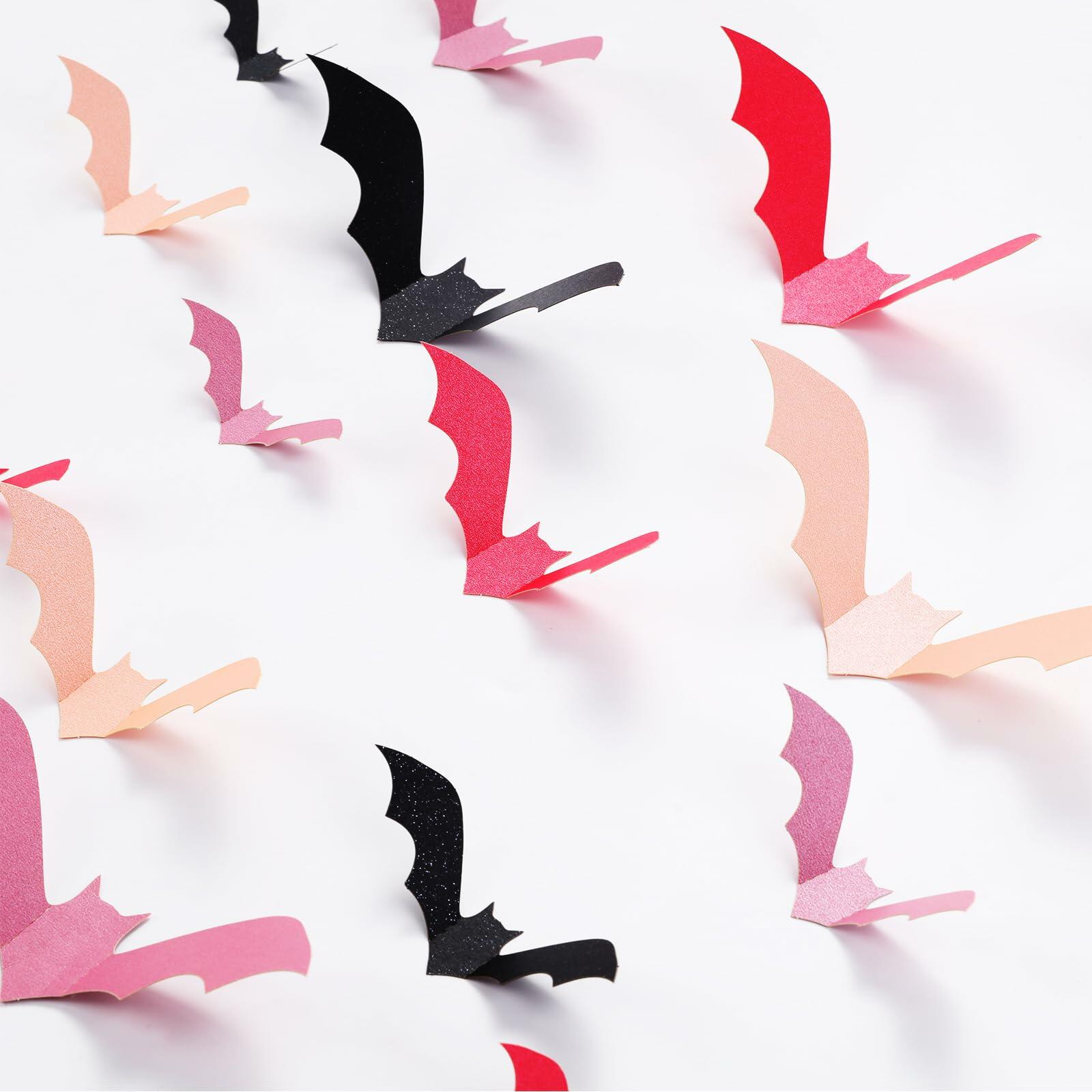 Sursurprise 48PCS 3D Halloween Bat Wall Stickers Pink Black Party Decor