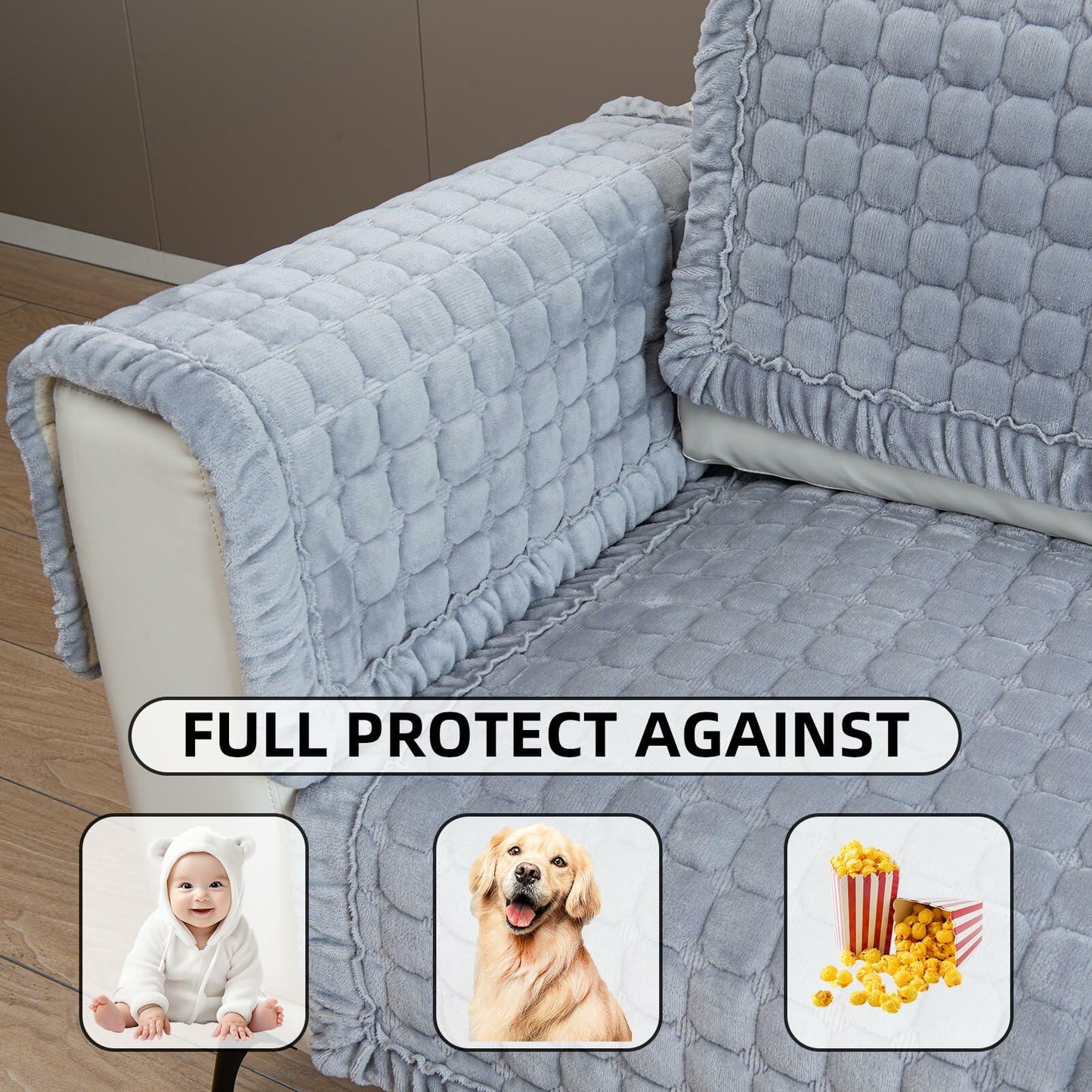 TAOMOCASTL Velvet Sectional Couch Cover Non Slip Sofa Protector Gray 36x36