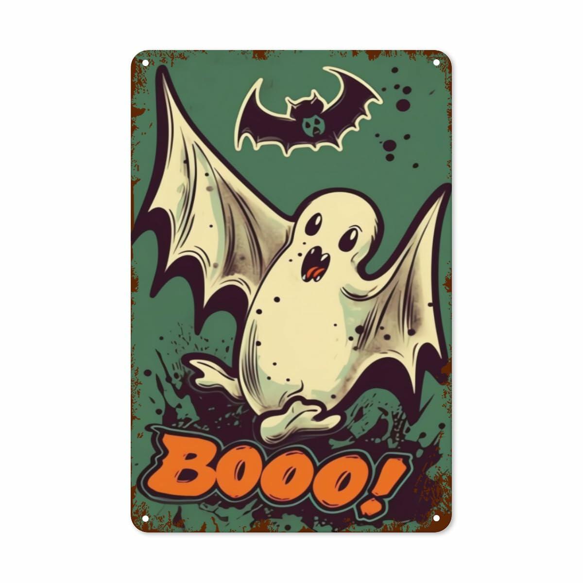 Halloween Metal Tin Sign Retro Ghost Wall Decor 8x12 Indoor Outdoor