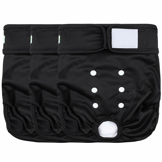 wegreeco Washable Female Dog Diapers 3-Pack Reusable Large Black