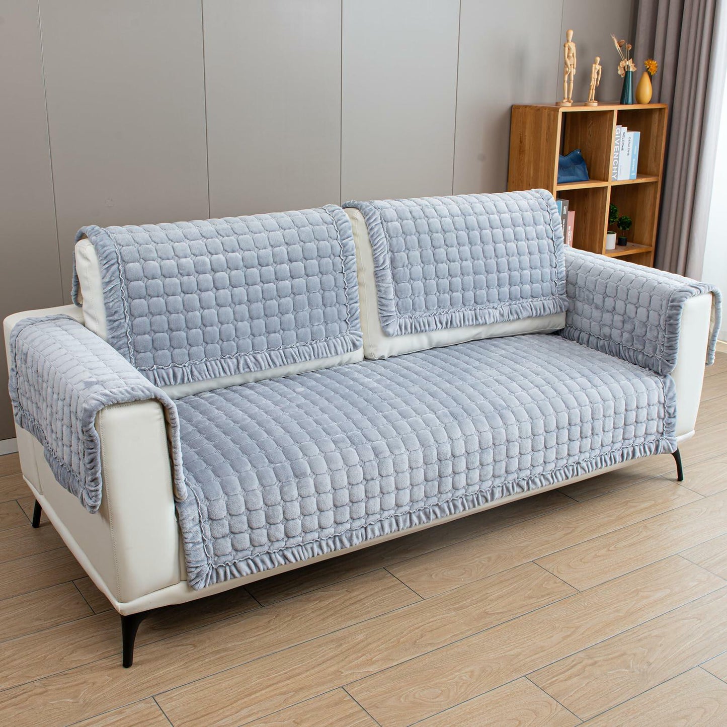 TAOMOCASTL Velvet Sectional Couch Cover Non Slip Sofa Protector Gray 36x36