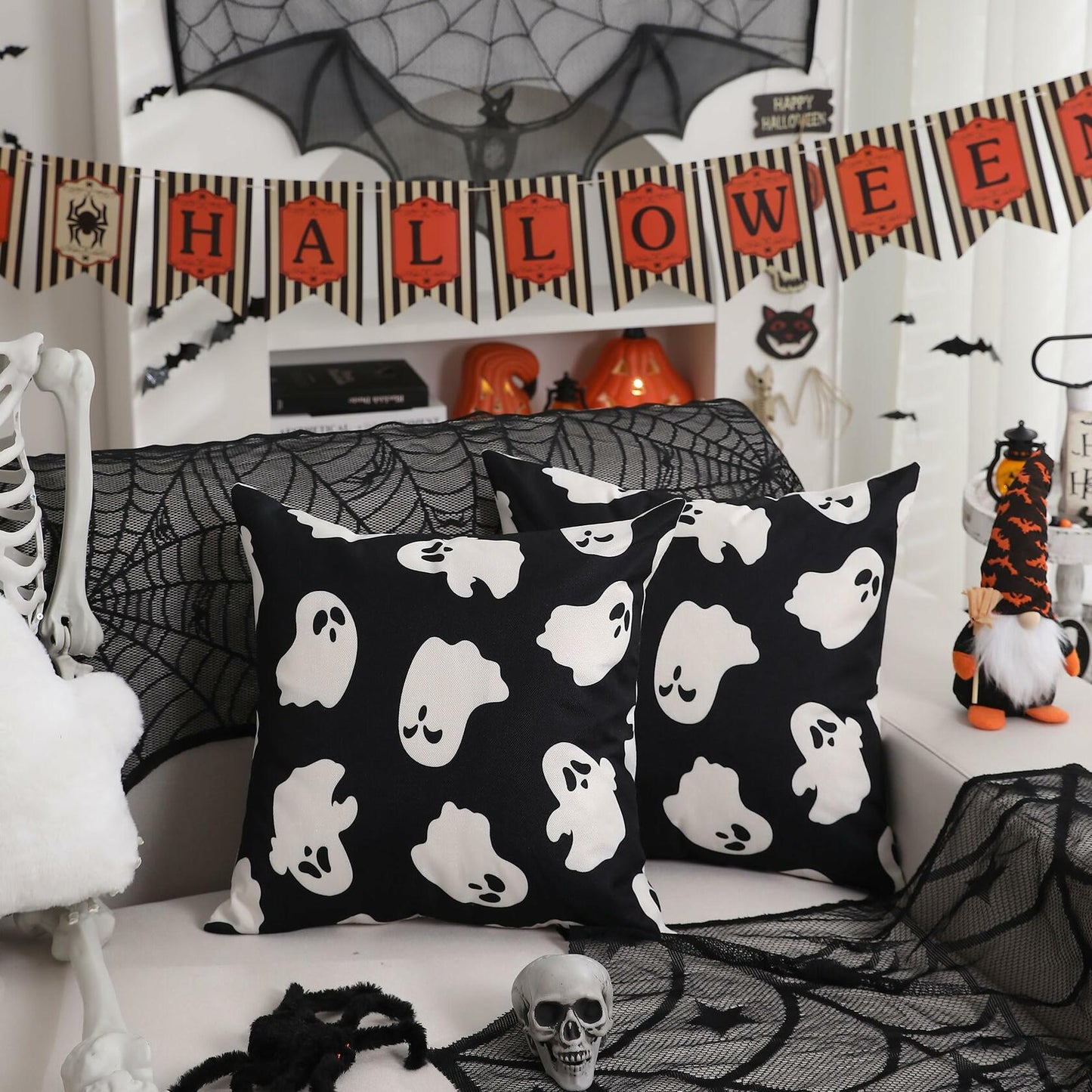 DFXSZ Halloween Pillow Covers Set of 2 16x16 Ghost Decor Black