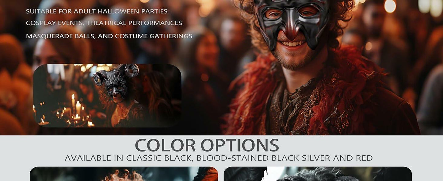 MCJC Devil Goat Horned Mask Adult Half Face Halloween Cosplay 4 Colors