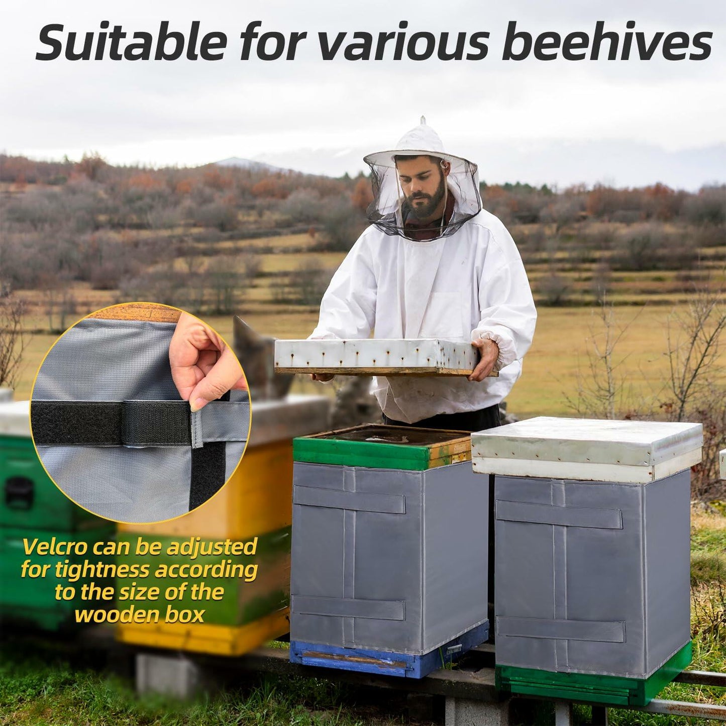 Adjustable Beehive Wrap Winter 8-10 Frame Insulated Bee Hive Cover Reusable