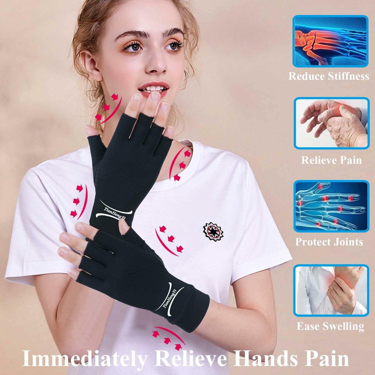 2 Pairs Copper Arthritis Gloves Fingerless Compression Pain Relief XL