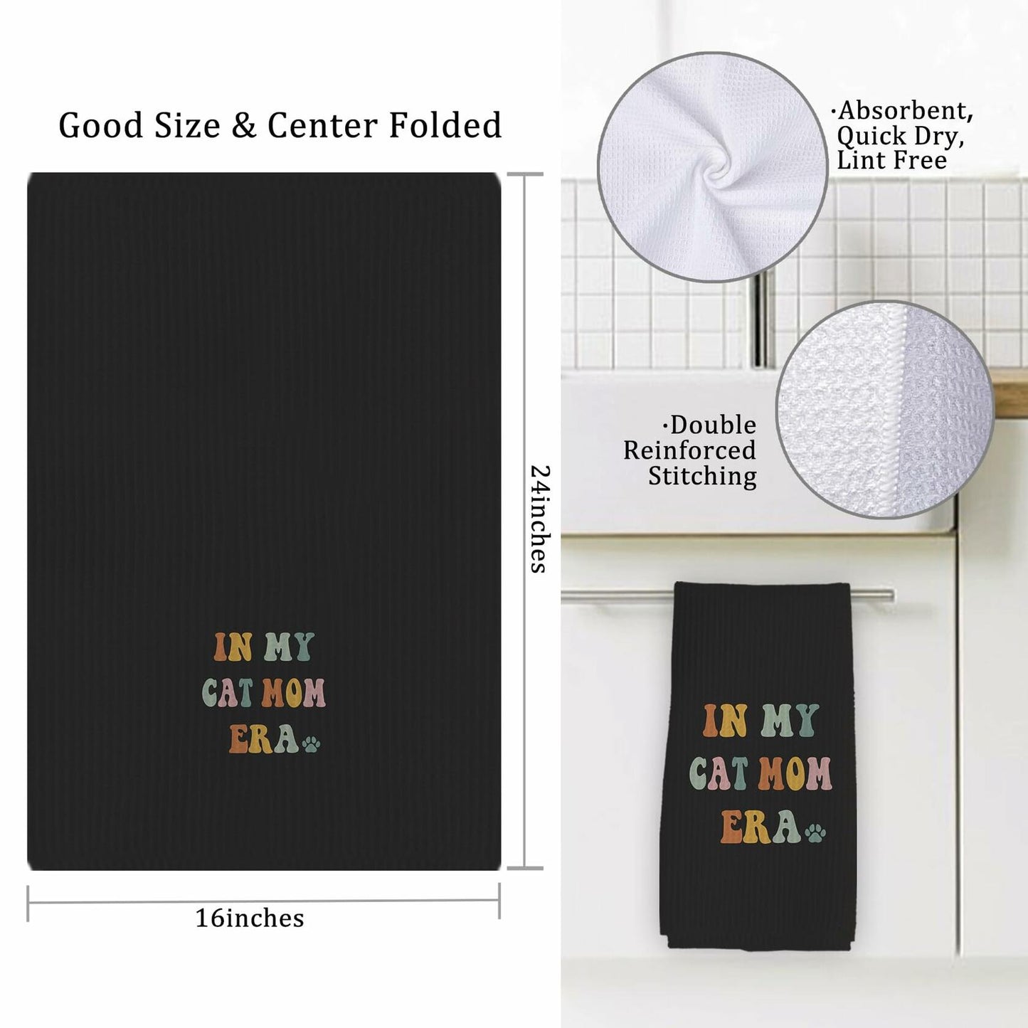 XUISWELL Cat Mom Kitchen Towels 16x24 Inch Multicolored Honeycomb Weave