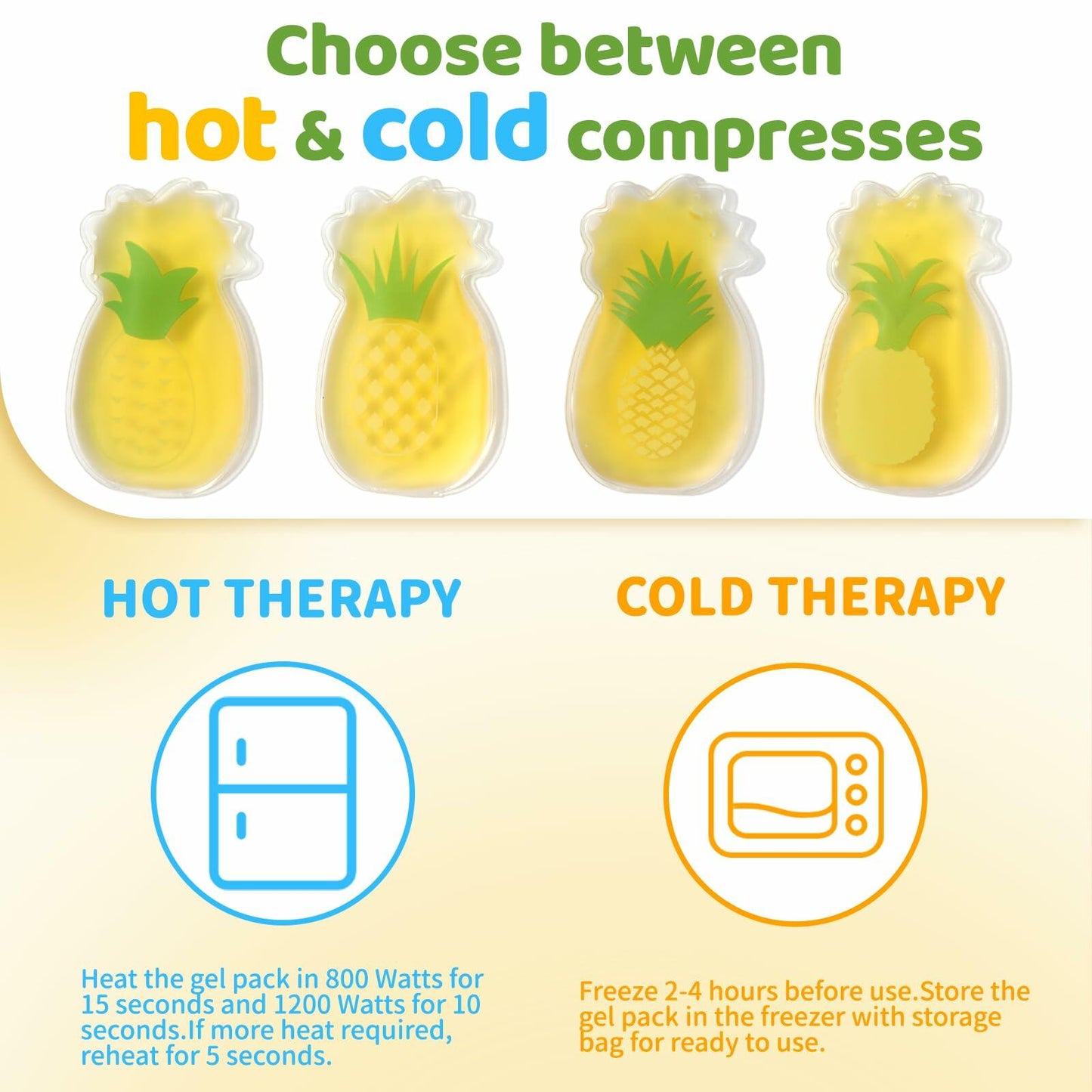 Kid Ice Packs 4PCS Pineapple Gel Reusable Boo Boo Cold Pack Head Shoulders Feet