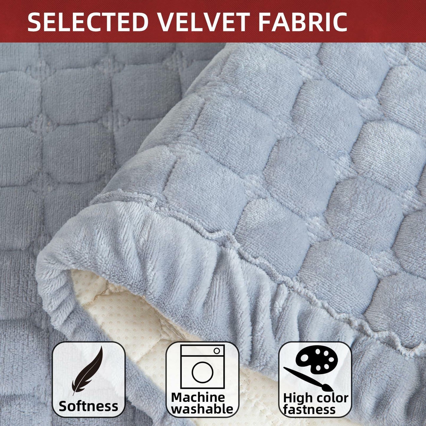 TAOMOCASTL Velvet Sectional Couch Cover Non Slip Sofa Protector Gray 36x36