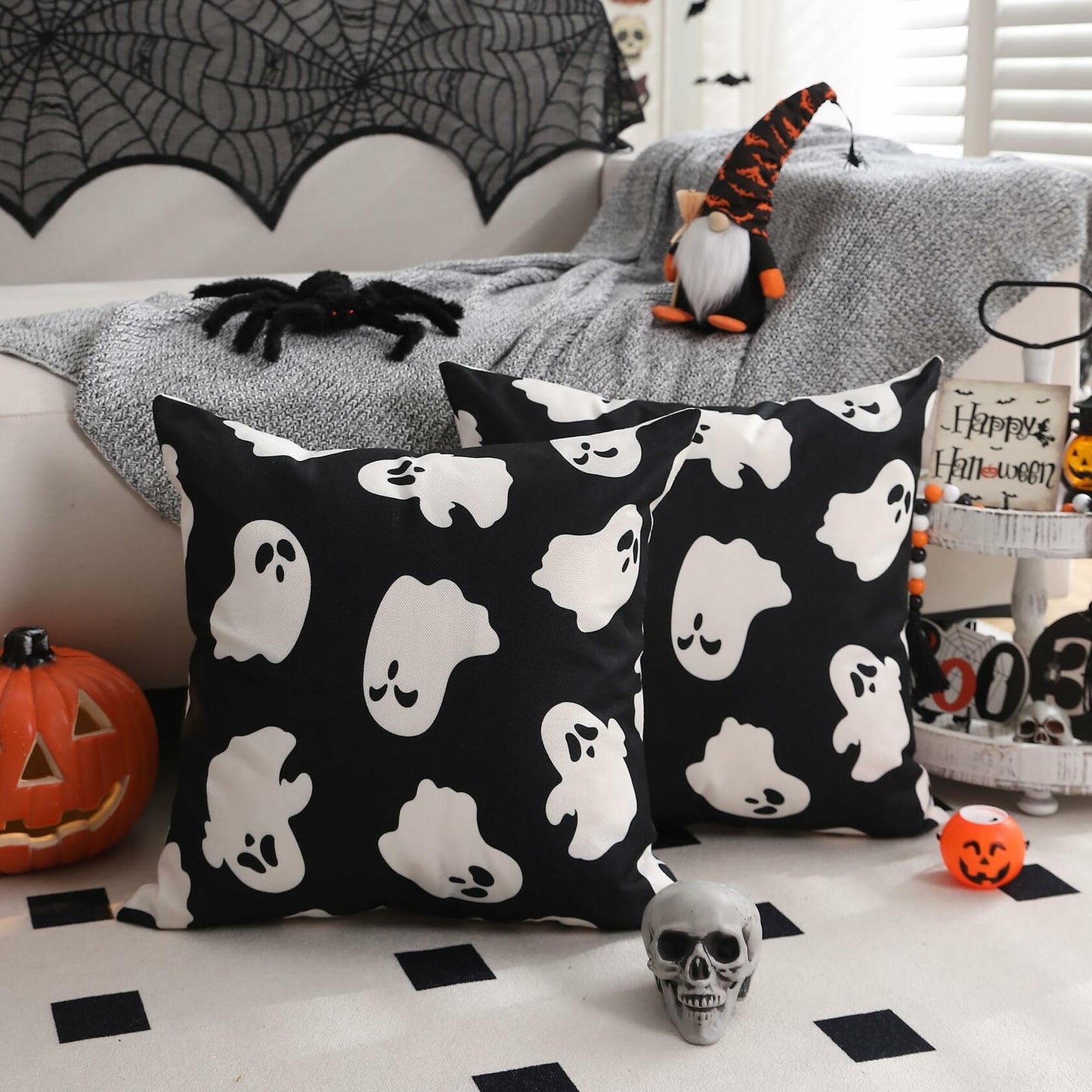 DFXSZ Halloween Pillow Covers Set of 2 16x16 Ghost Decor Black