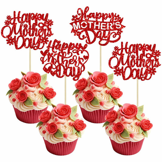 Gyufise 24PCS Happy Mother’s Day Cupcake Toppers Glitter Love Mom Picks