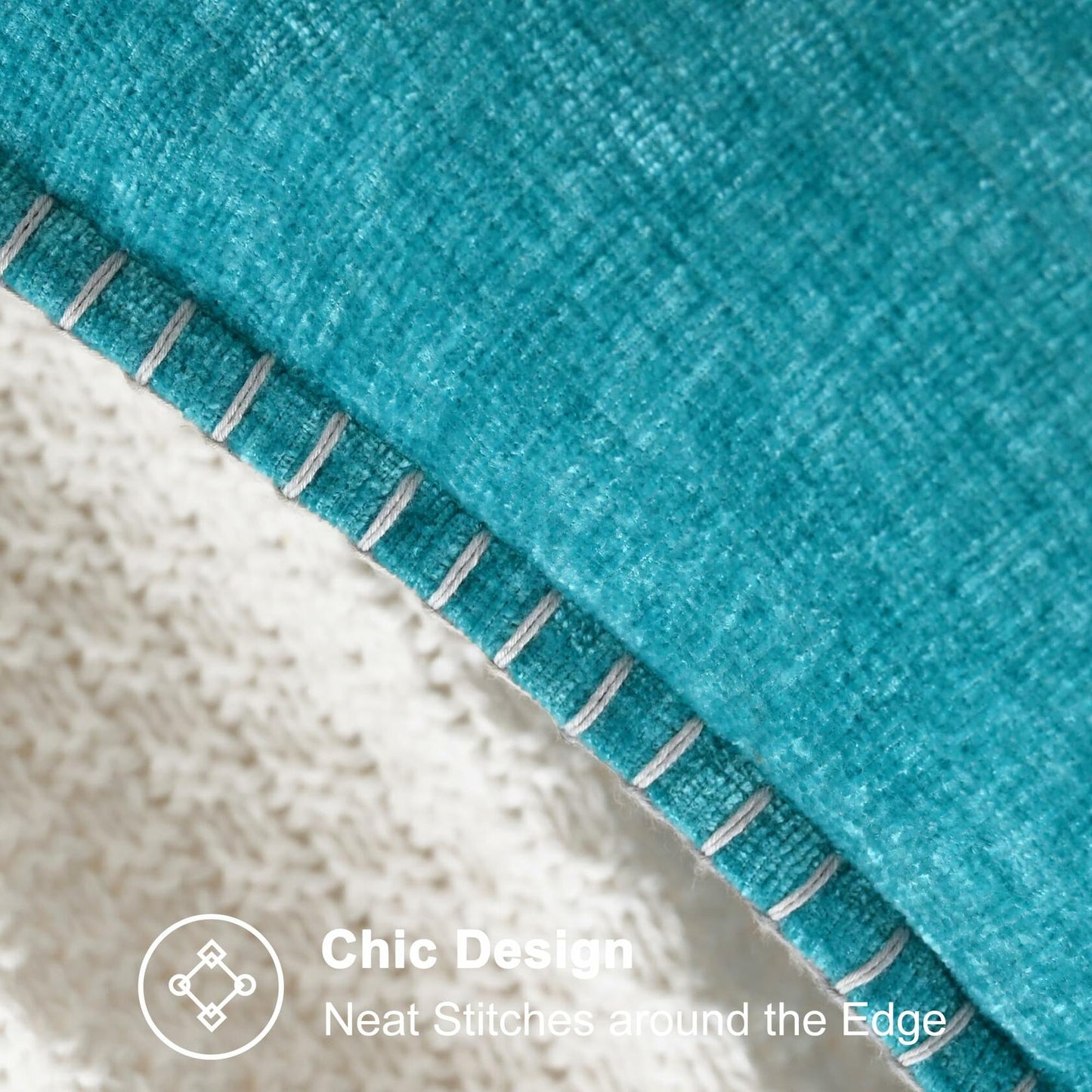 CaliTime Chenille Throw Pillow Covers 24x24 Set of 2 Lake Blue