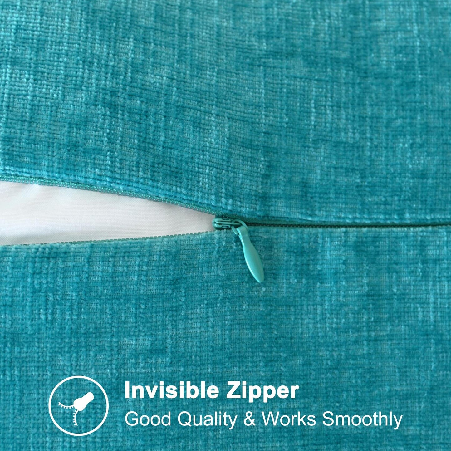 CaliTime Chenille Throw Pillow Covers 24x24 Set of 2 Lake Blue