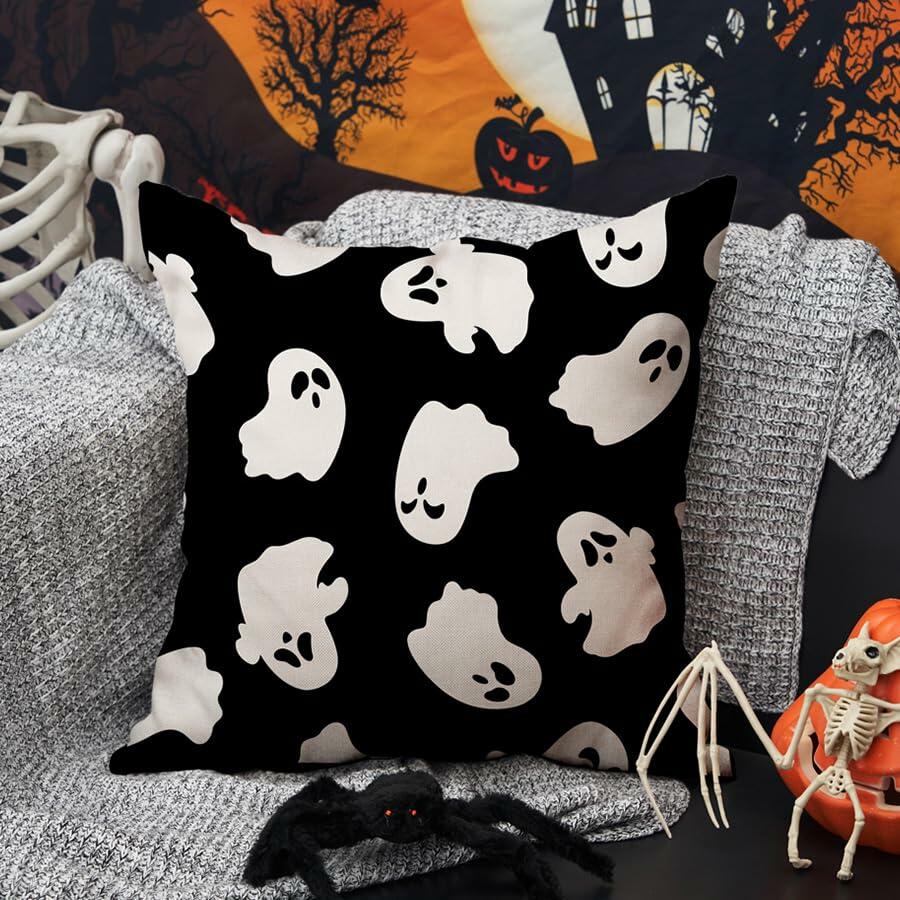 DFXSZ Halloween Pillow Covers Set of 2 16x16 Ghost Decor Black