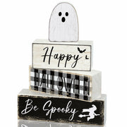 Yalikop Halloween Ghost Table Decor Wooden Block Signs Farmhouse 4 Pcs