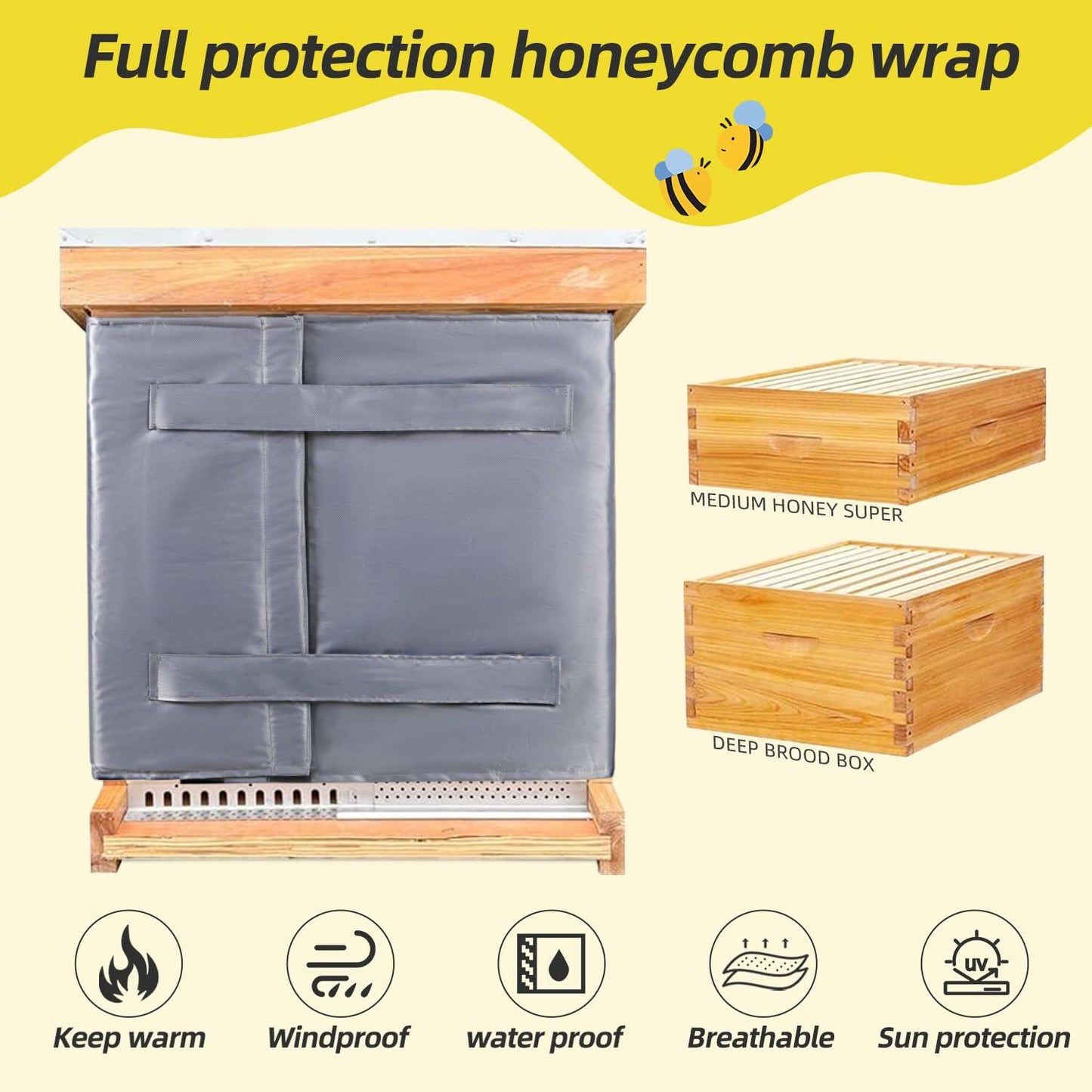 Adjustable Beehive Wrap Winter 8-10 Frame Insulated Bee Hive Cover Reusable