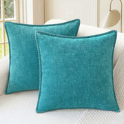CaliTime Chenille Throw Pillow Covers 24x24 Set of 2 Lake Blue