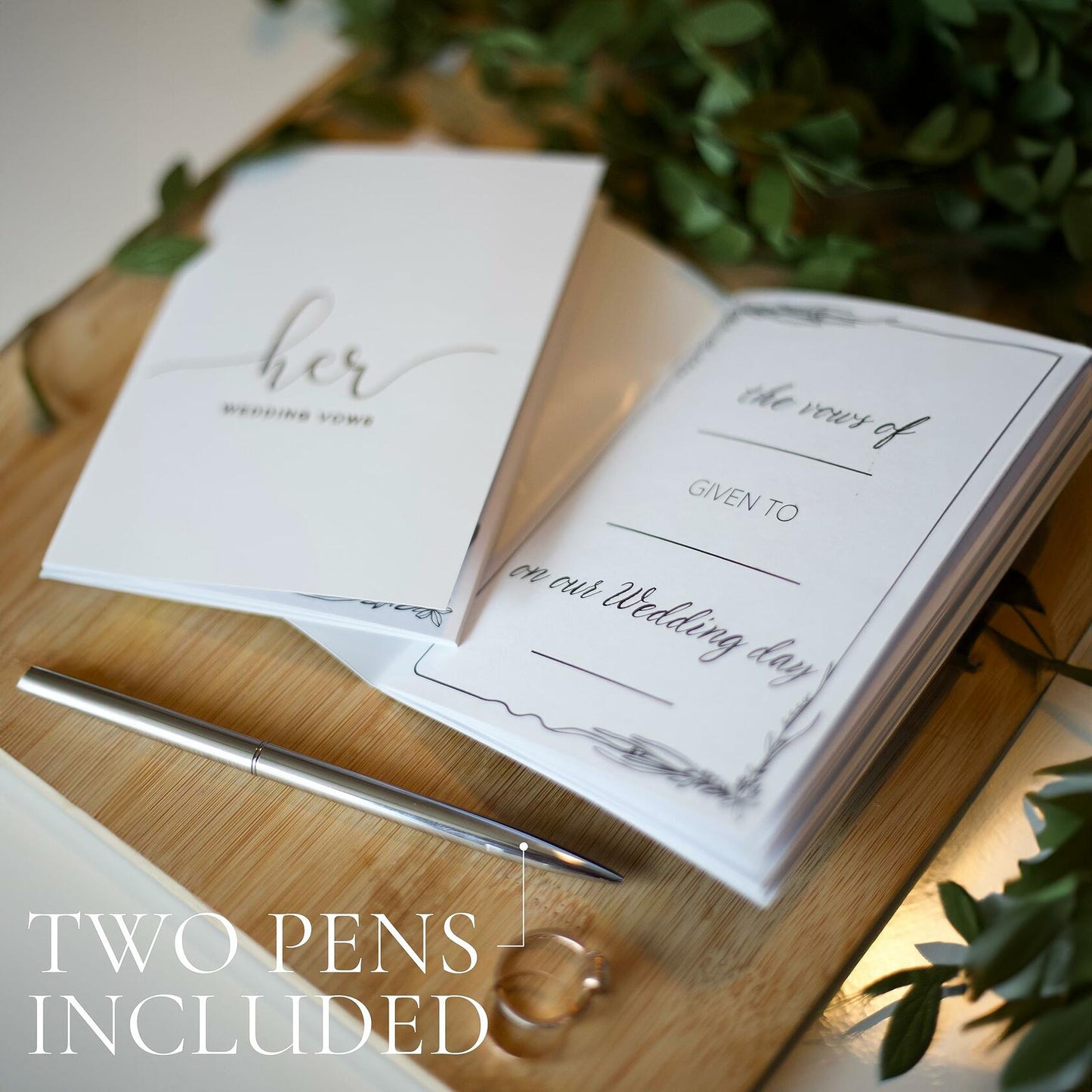 Evoware His & Hers Vow Books Set of 2 Silver Rose Gold Pens 28 Pages