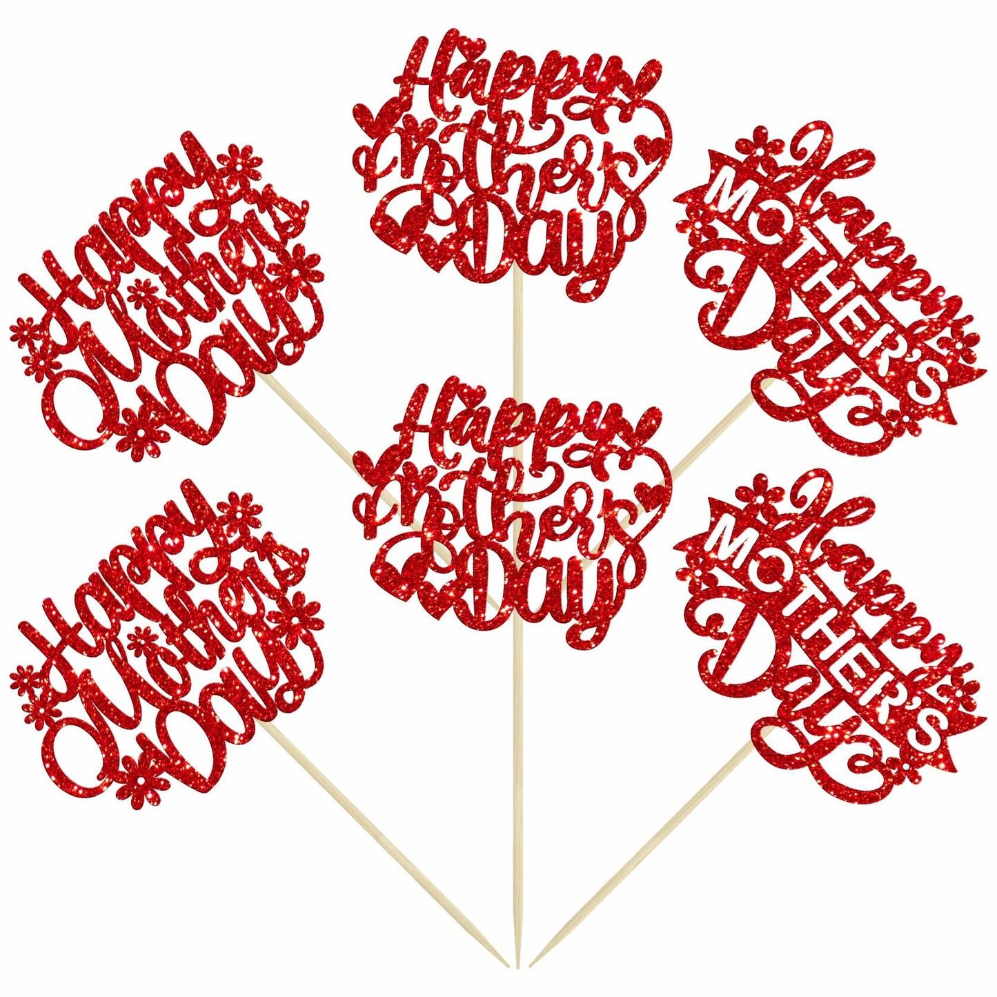 Gyufise 24PCS Happy Mother’s Day Cupcake Toppers Glitter Love Mom Picks