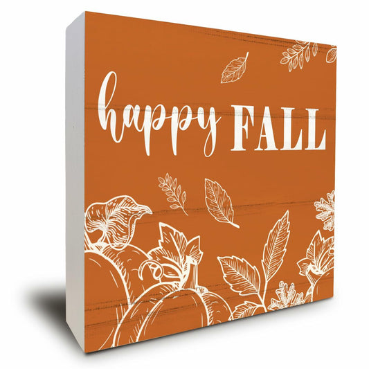 ULEGIE Fall Pumpkin Wood Box Sign, 5x5 Inch, Orange Autumn Decor