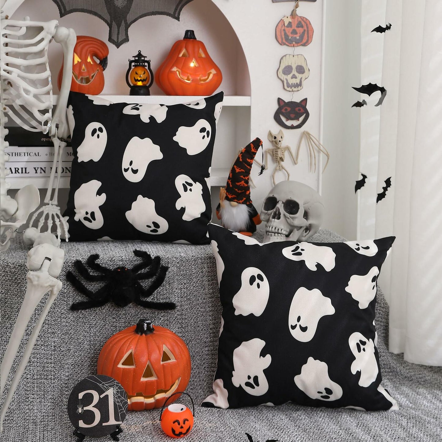 DFXSZ Halloween Pillow Covers Set of 2 16x16 Ghost Decor Black