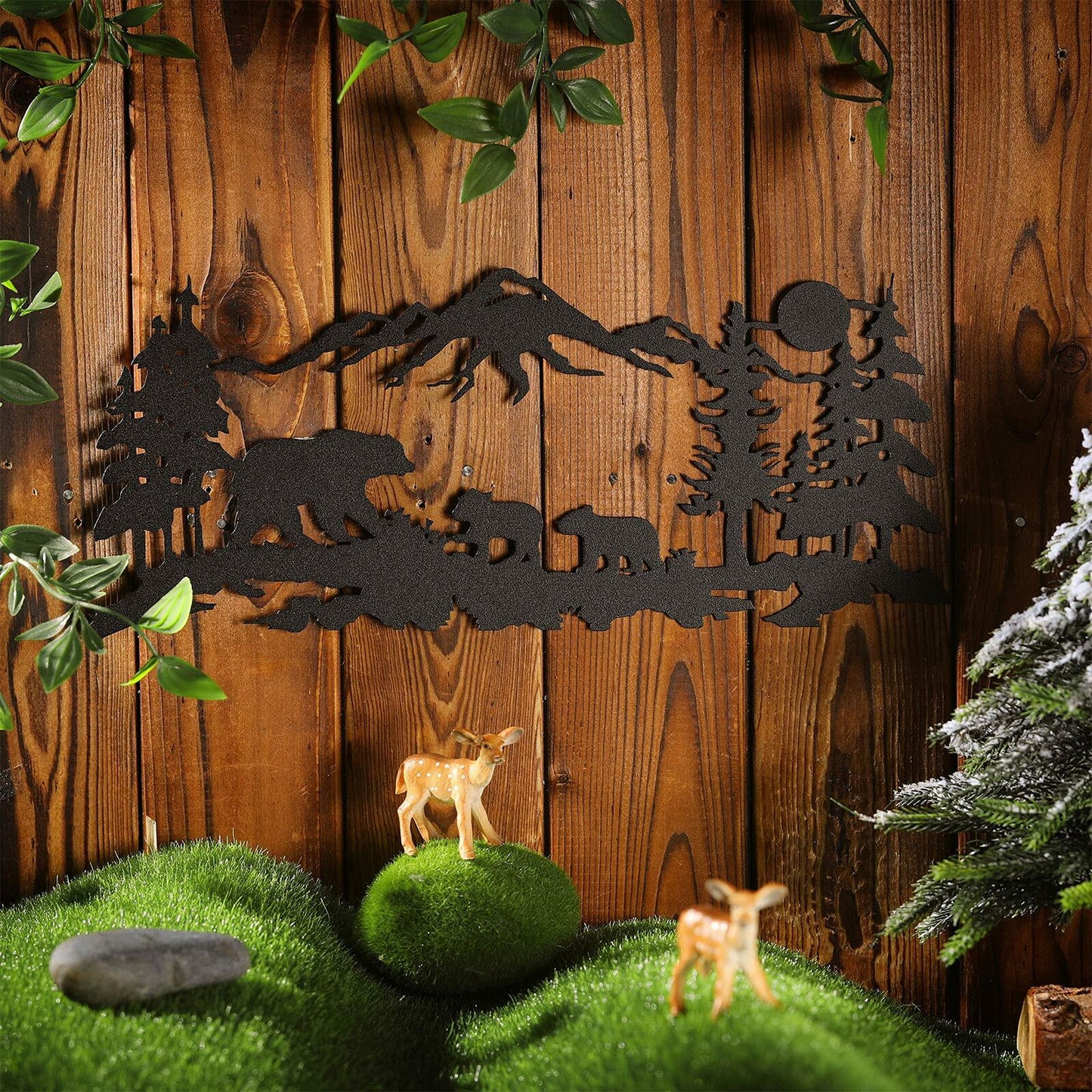 Moxweyeni Metal Bear Wall Art Rustic Forest Mountain Woodland Decor