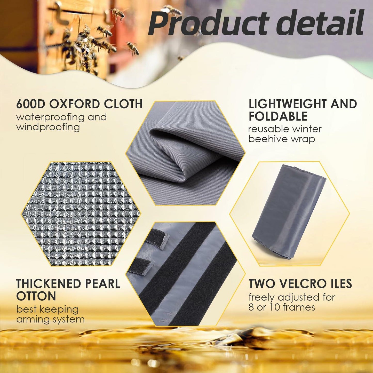 Adjustable Beehive Wrap Winter 8-10 Frame Insulated Bee Hive Cover Reusable