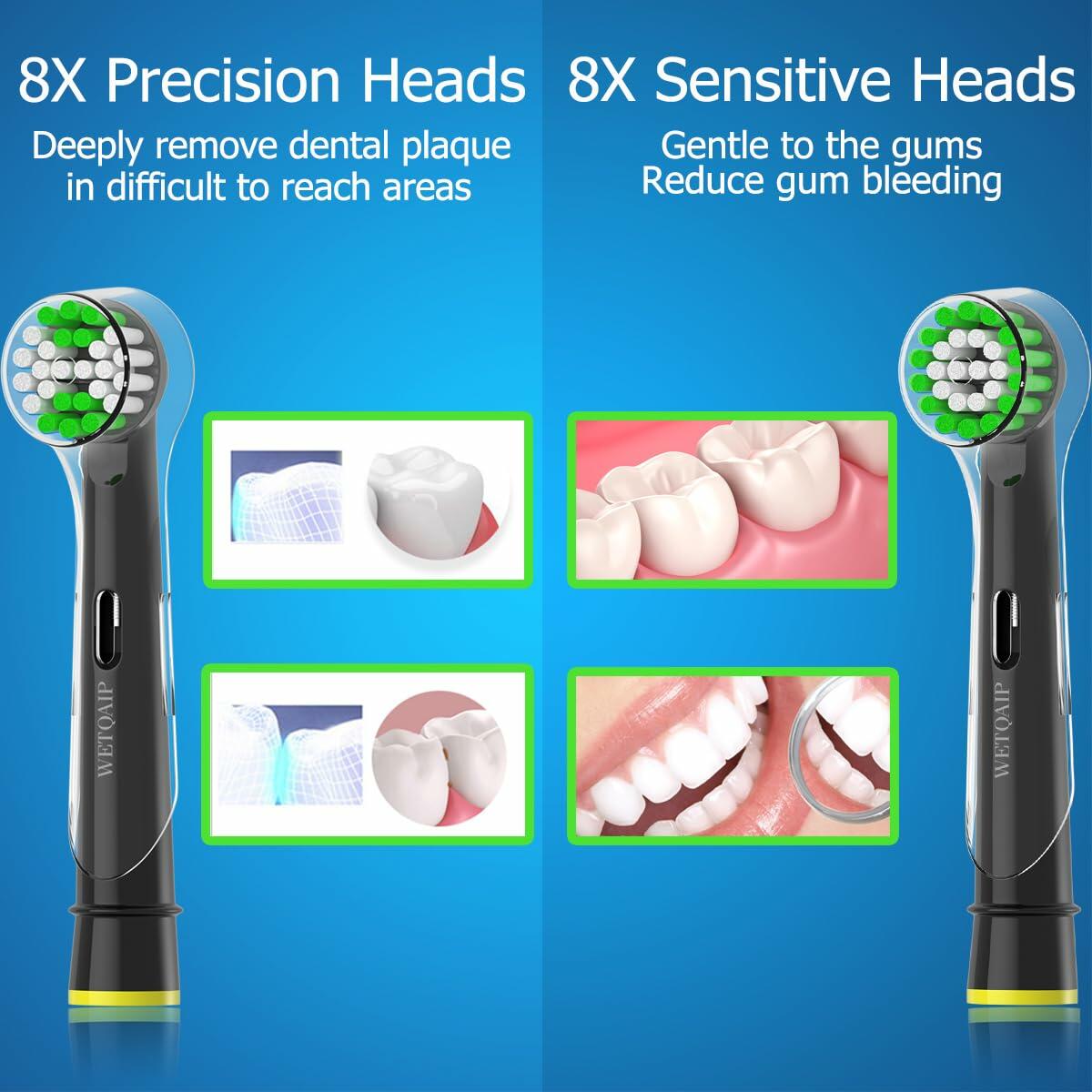Wetqaip Replacement Heads 16pcs for Oral-B Braun Electric Toothbrush Black