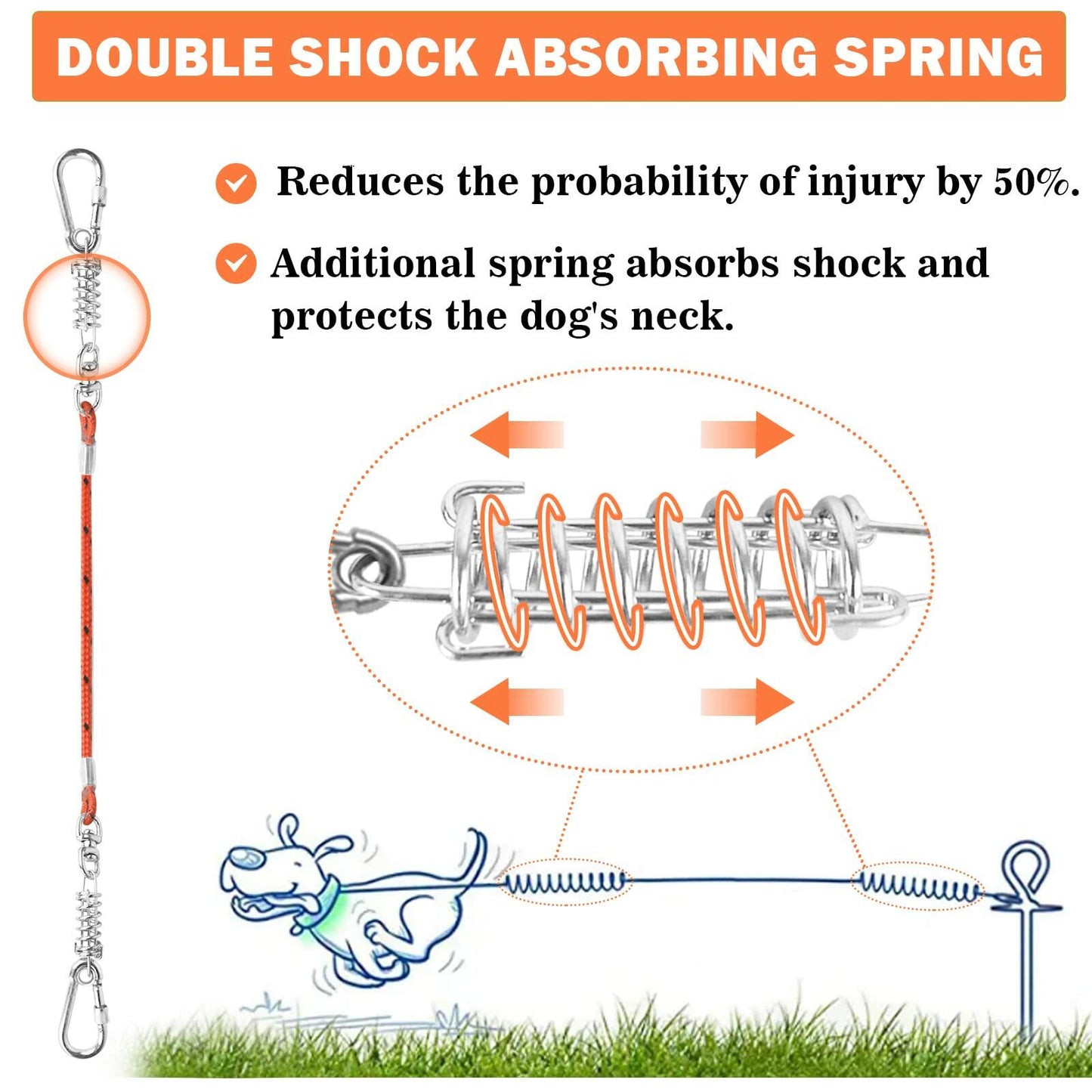 VIVBOO Dog Tie Out Cable Reflective Leash 10-30ft Swivel Hook Medium-Large