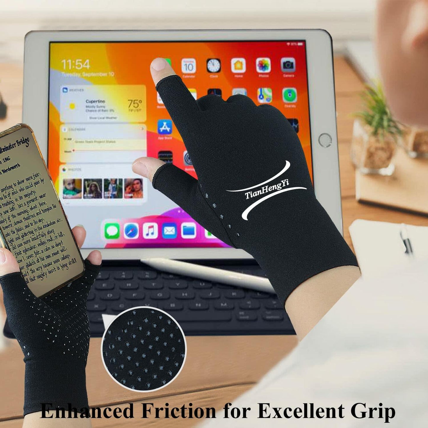 2 Pairs Arthritis Gloves Compression Fingerless Pain Relief Gloves Small