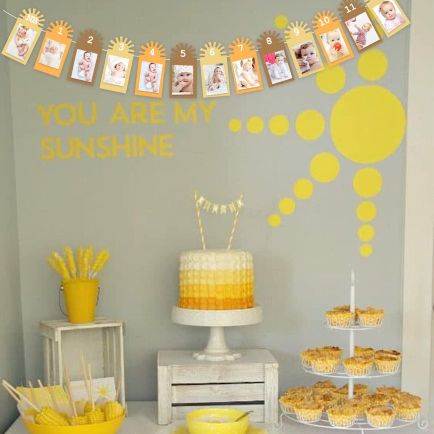 Gankbite Sunshine 12-Month Photo Banner Boho Rainbow 1st Birthday Decor