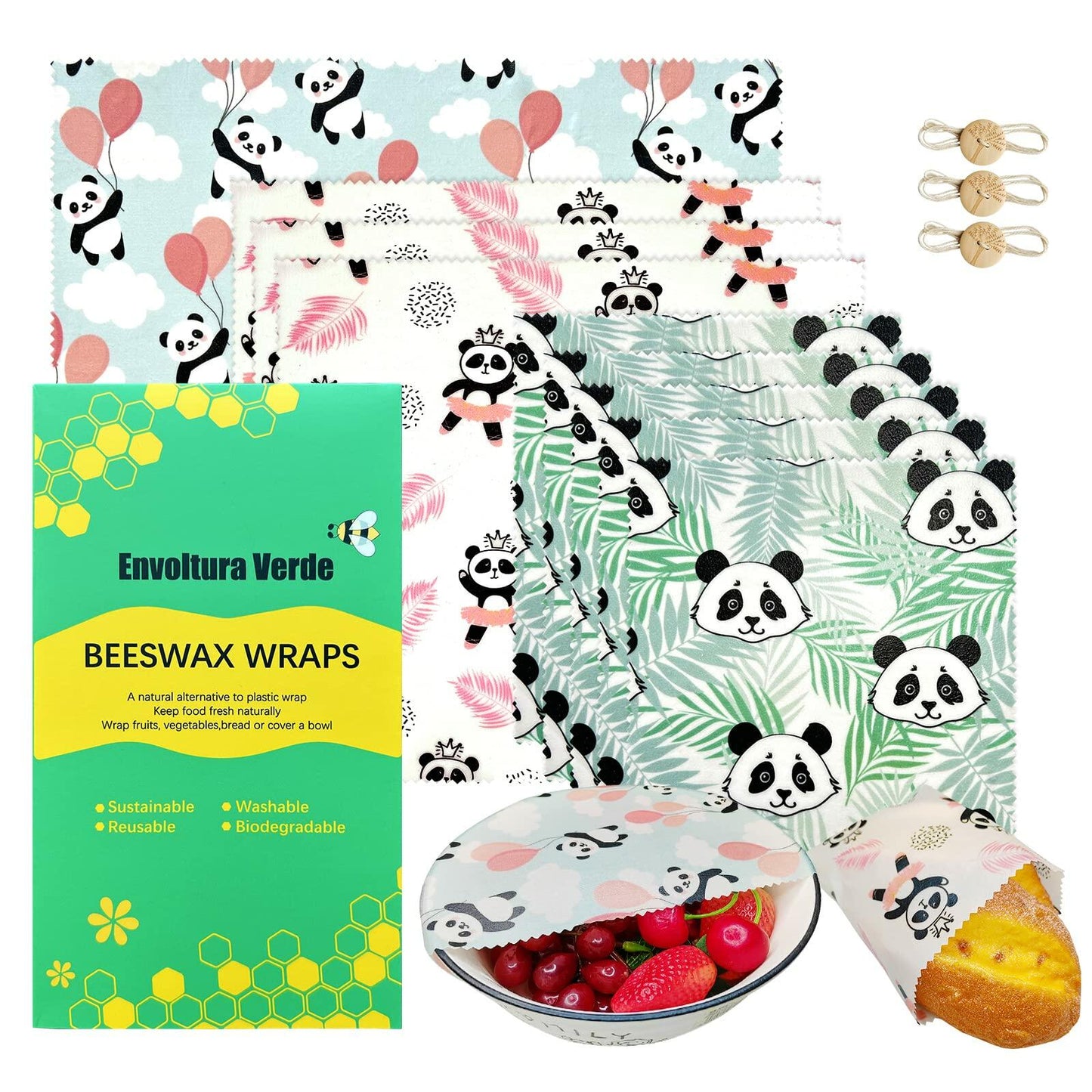 Beeswax Food Wraps 9-Pack Reusable Sustainable Alternative to Plastic