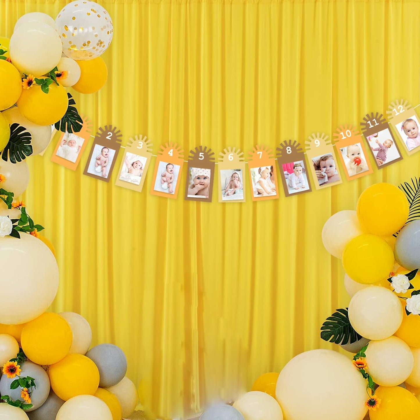 Gankbite Sunshine 12-Month Photo Banner Boho Rainbow 1st Birthday Decor