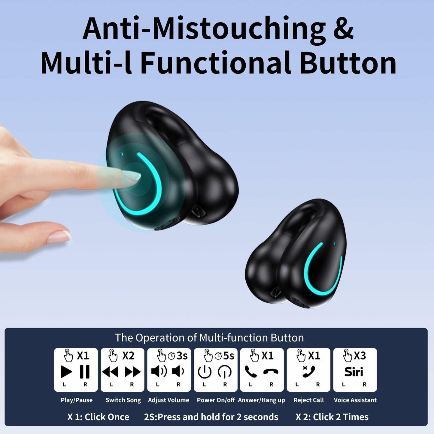 Wireless Bluetooth Bone Conduction Headphones 60H LED Display Waterproof