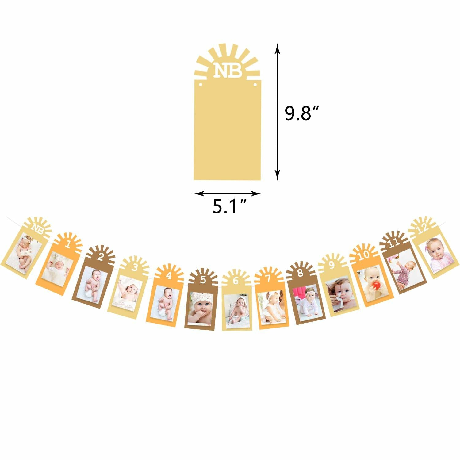 Gankbite Sunshine 12-Month Photo Banner Boho Rainbow 1st Birthday Decor