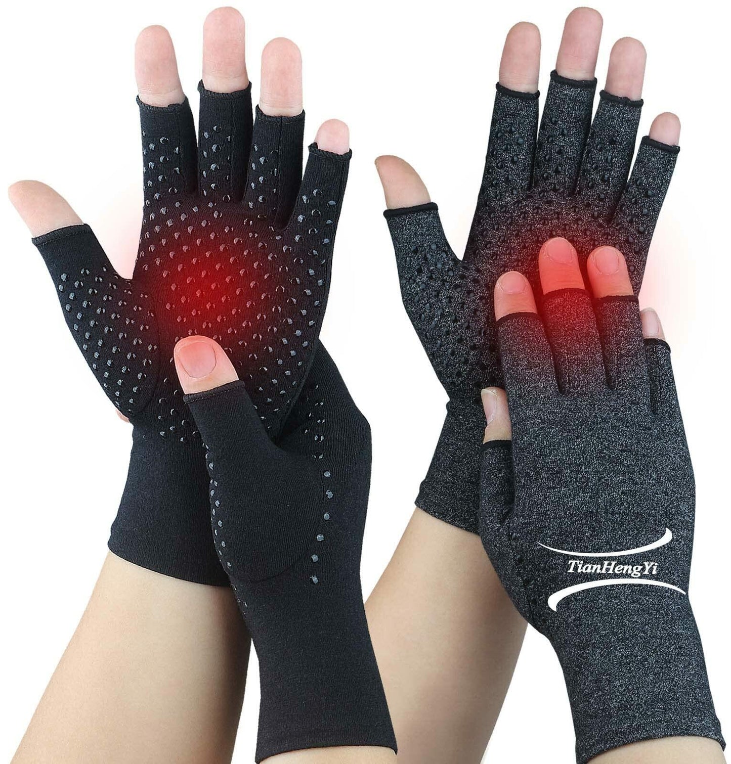 2 Pairs Arthritis Gloves Compression Fingerless Pain Relief Gloves Small