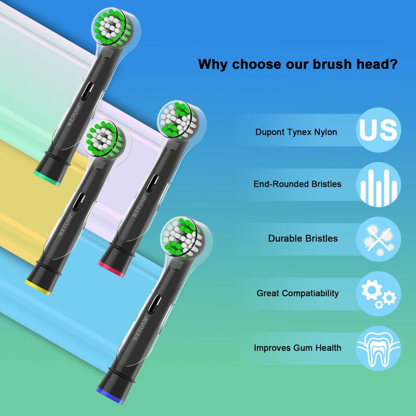 Wetqaip Replacement Heads 16pcs for Oral-B Braun Electric Toothbrush Black