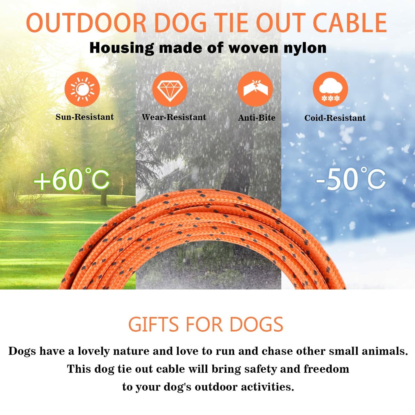 VIVBOO Dog Tie Out Cable Reflective Leash 10-30ft Swivel Hook Medium-Large