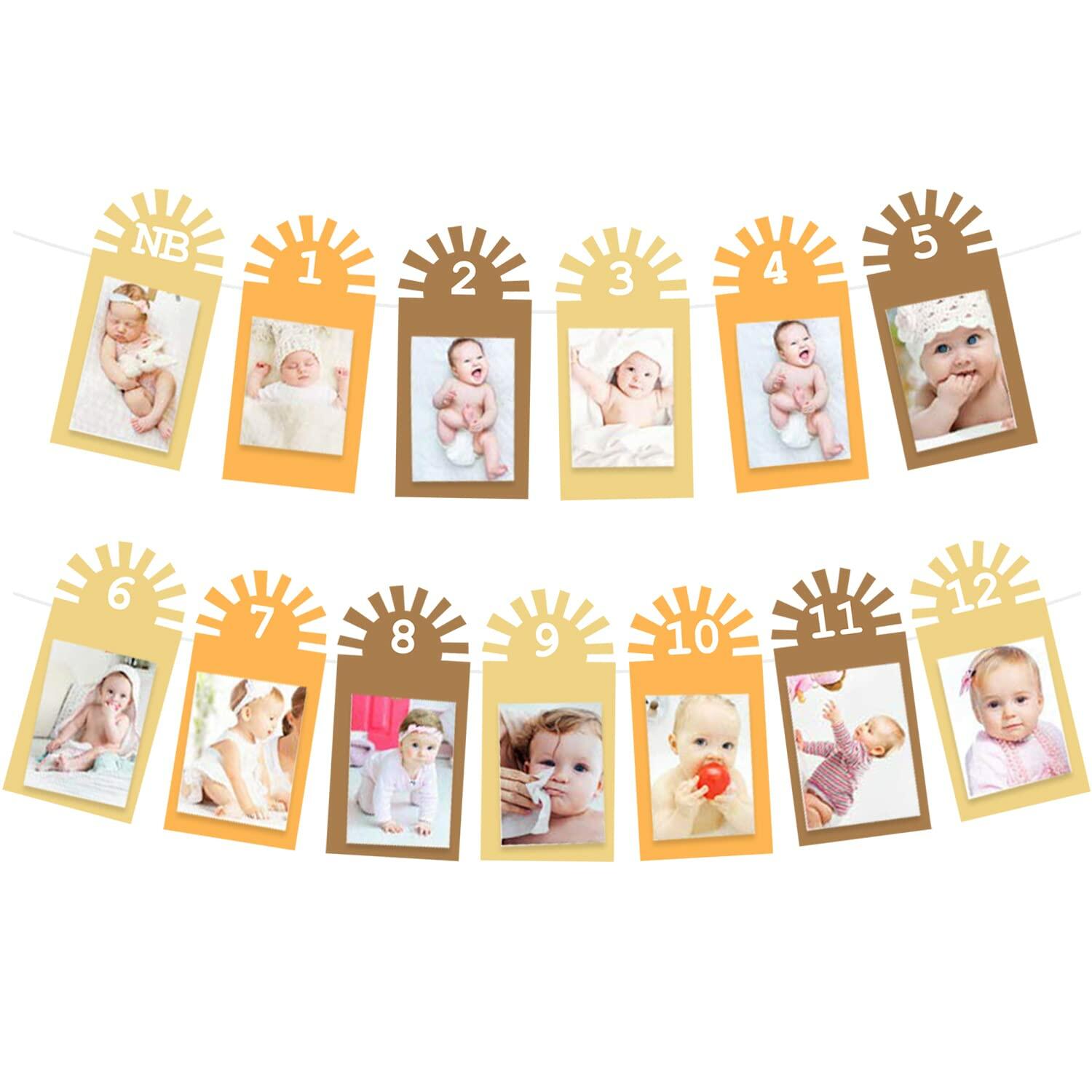 Gankbite Sunshine 12-Month Photo Banner Boho Rainbow 1st Birthday Decor