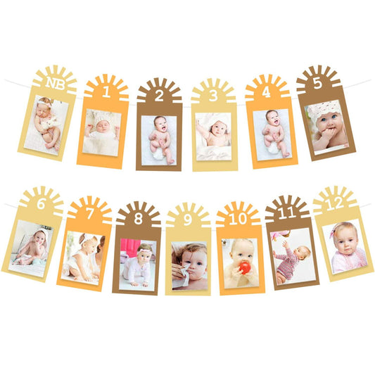Gankbite Sunshine 12-Month Photo Banner Boho Rainbow 1st Birthday Decor