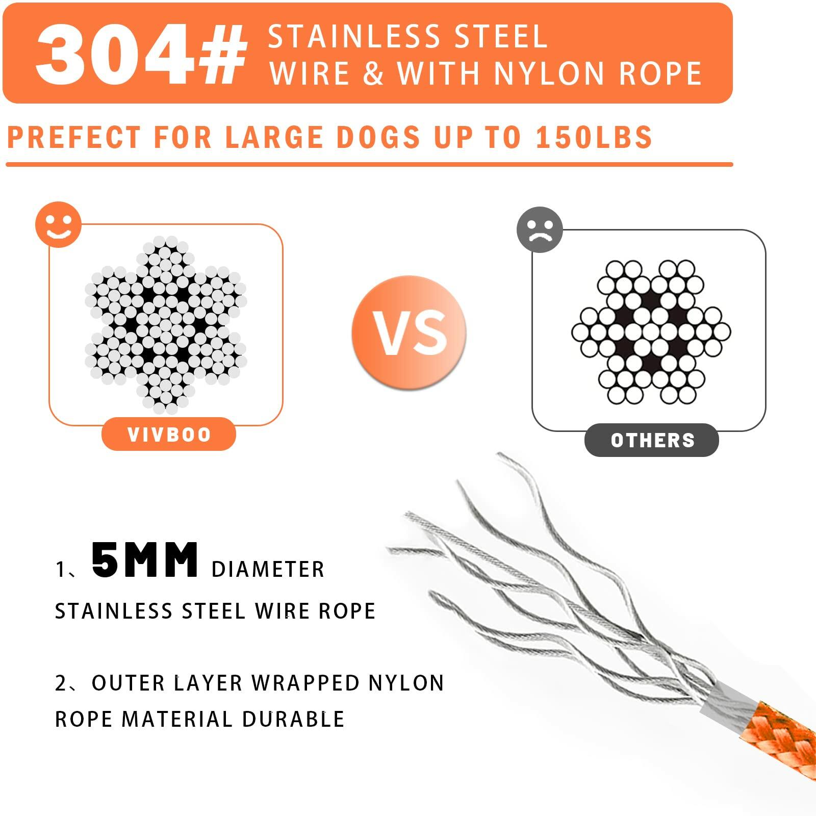 VIVBOO Dog Tie Out Cable Reflective Leash 10-30ft Swivel Hook Medium-Large
